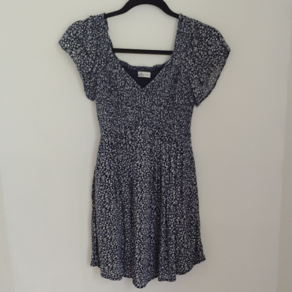 Hollister Womens Sz XS Babydoll Blue Floral Milk Maid Mini Dress Coquette Y2K